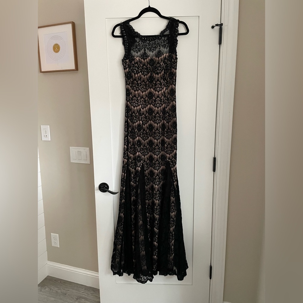 Betsy & Adam Black Lace Evening Gown Dress